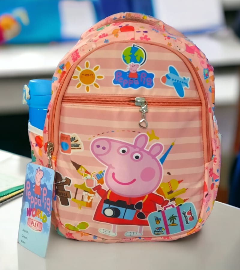 3D Peppa Pig Theme Kids School Bag for Primary (LKG/UKG/1st std) - School Backpack for Boys & Girls (Size: 16 * 12 Inch, Pink) view 2