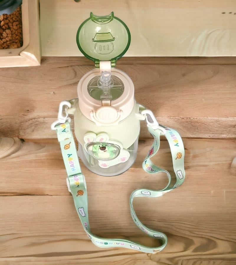 Teddy Bear Water Bottle for Kids - 650 ML, Kids Double-Wall Thermos Flask Cute Water Bottles (Green) view 2