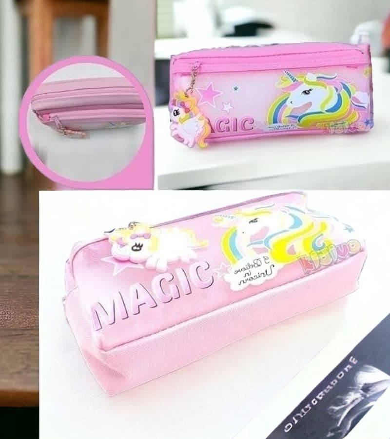 Unicorn Cute Pencil Case for Kids | Pencil Bags with Double Compartment Zipper Pouch, Pen Pencil Pouch for School/Office (Pink color) view 2