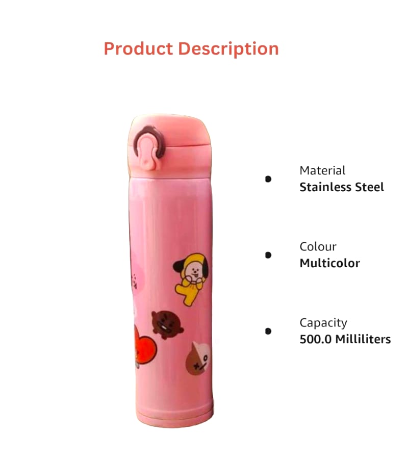 Stainless Steel BTS Army Sipper Round Shape Theme/Water Bottle/Insulated Bottle for Office/School 500 ml (BTS Army Pink) view 2