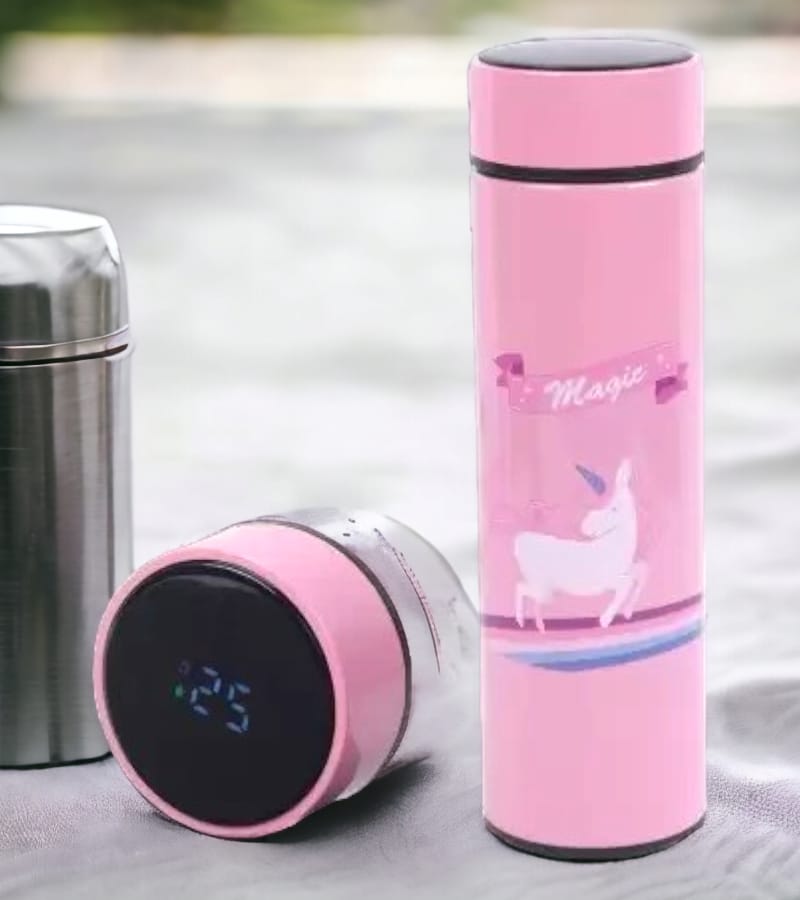 Unicorn Temperature LED Touch Display Bottle 420 ml - Water, Milk, Juice and Liquid - for Kids - BPA Free (Pink) view 2
