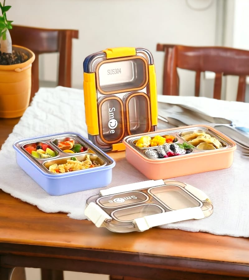 Premium Stainless Steel Lunch Box Leak-proof- 3 Sealed Compartments Box – 710 ml (Pink) view 3