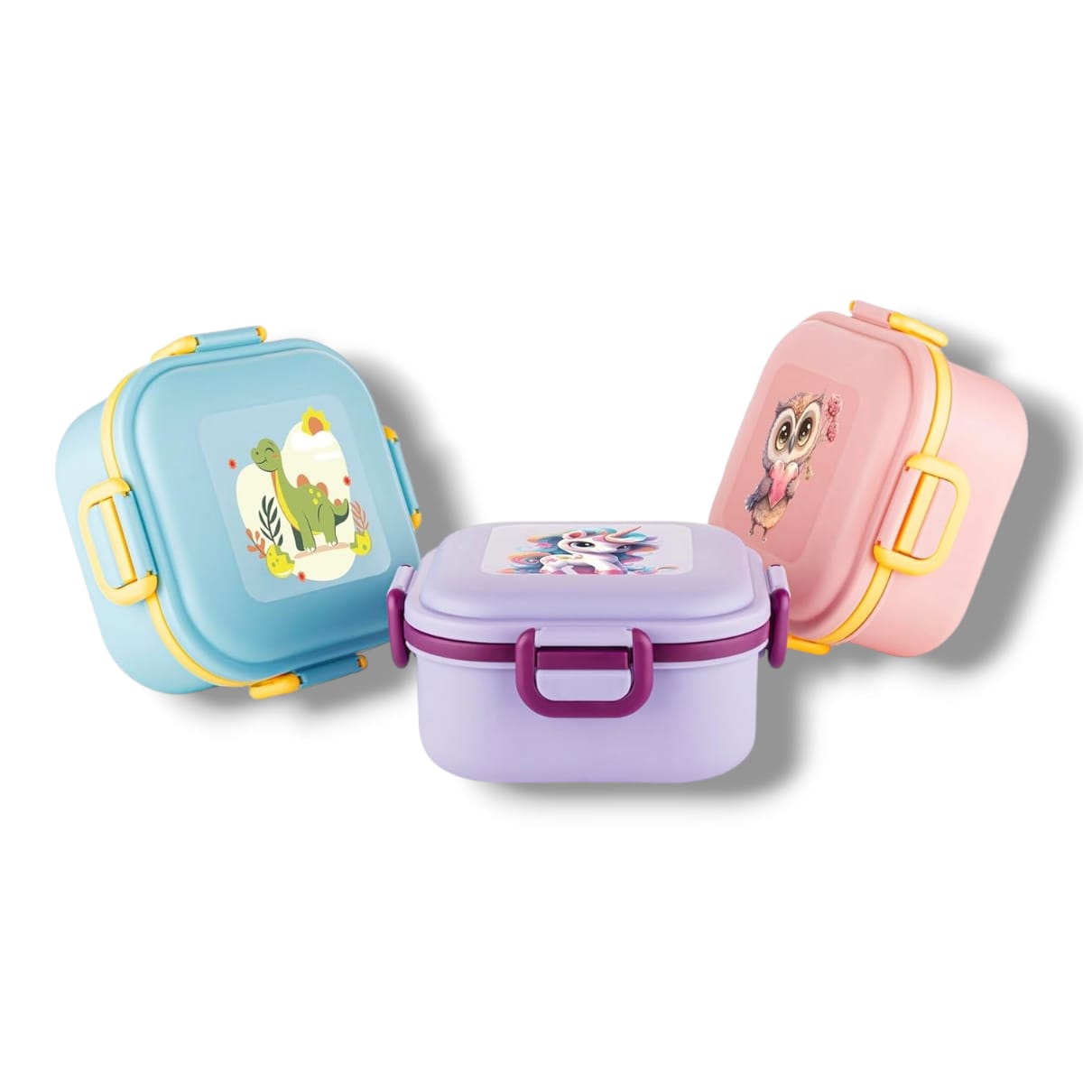 Quick Bite Unicorn Lunch Box – BPA-Free, 3-Compartment Tiffin Box / Plastic Lunch Box with Fork & Spoon – 800ml | Peach view 3