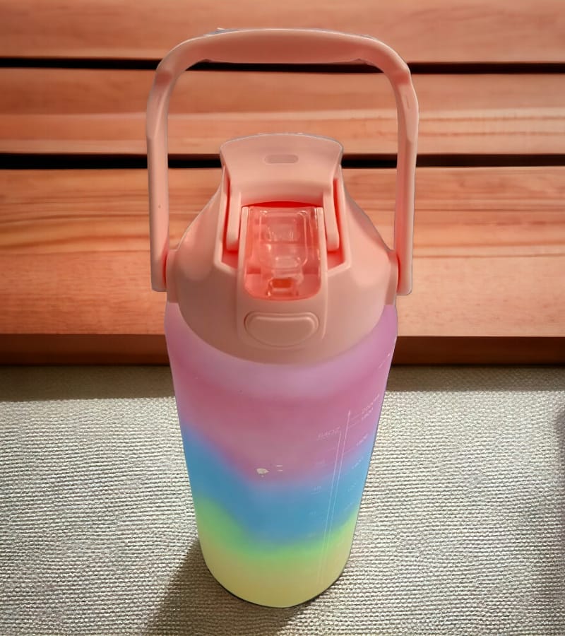 Motivational Water Bottle Set With Sipper - 2L Light-weight, Leak-proof, BPA-free Water Bottle For Kids & Adults –Gradient Color view 3