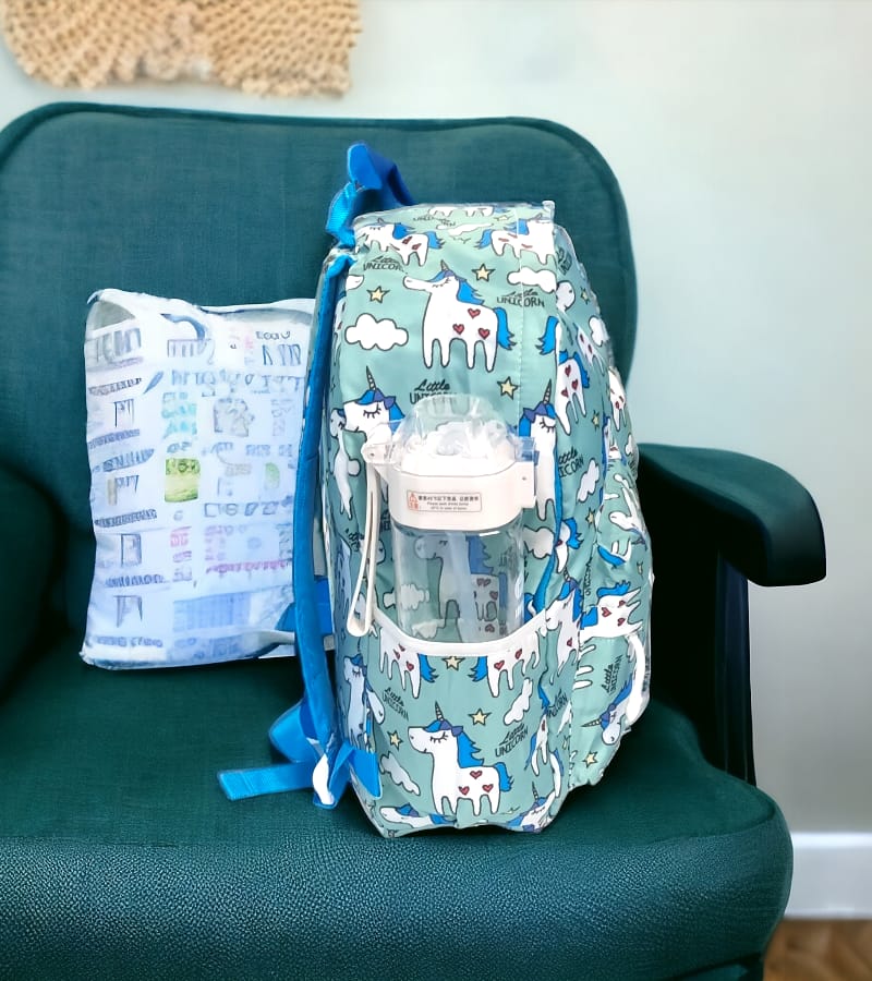 Printed Polyester Small Size Kids Backpack Unisex School Bag with Free Pencil Stationery Pouch (Dark Aqua) view 3