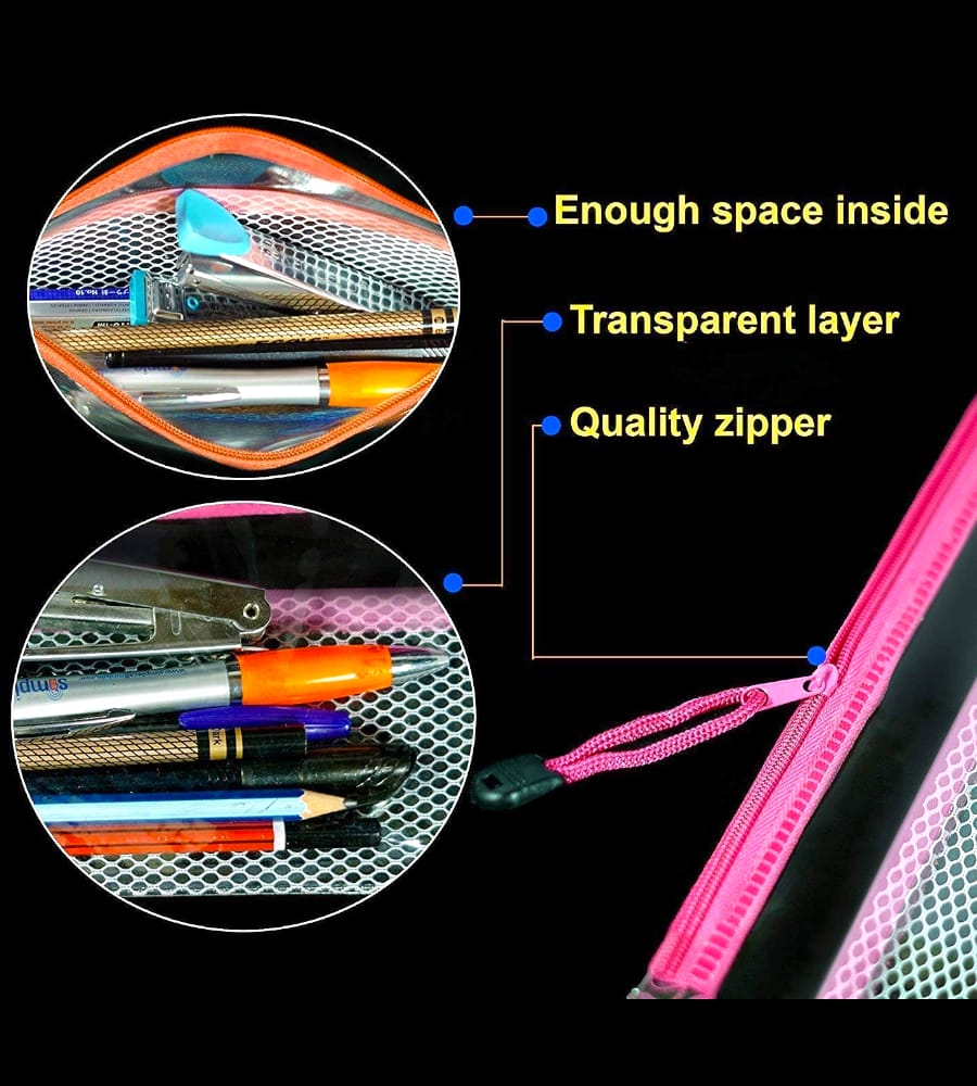 Transparent Zippered Pencil Pen |Stationary Case |Travel Document Holder Bag |Cosmetics Pouch Both for Girls and Boys (Pack Of 2) view 3
