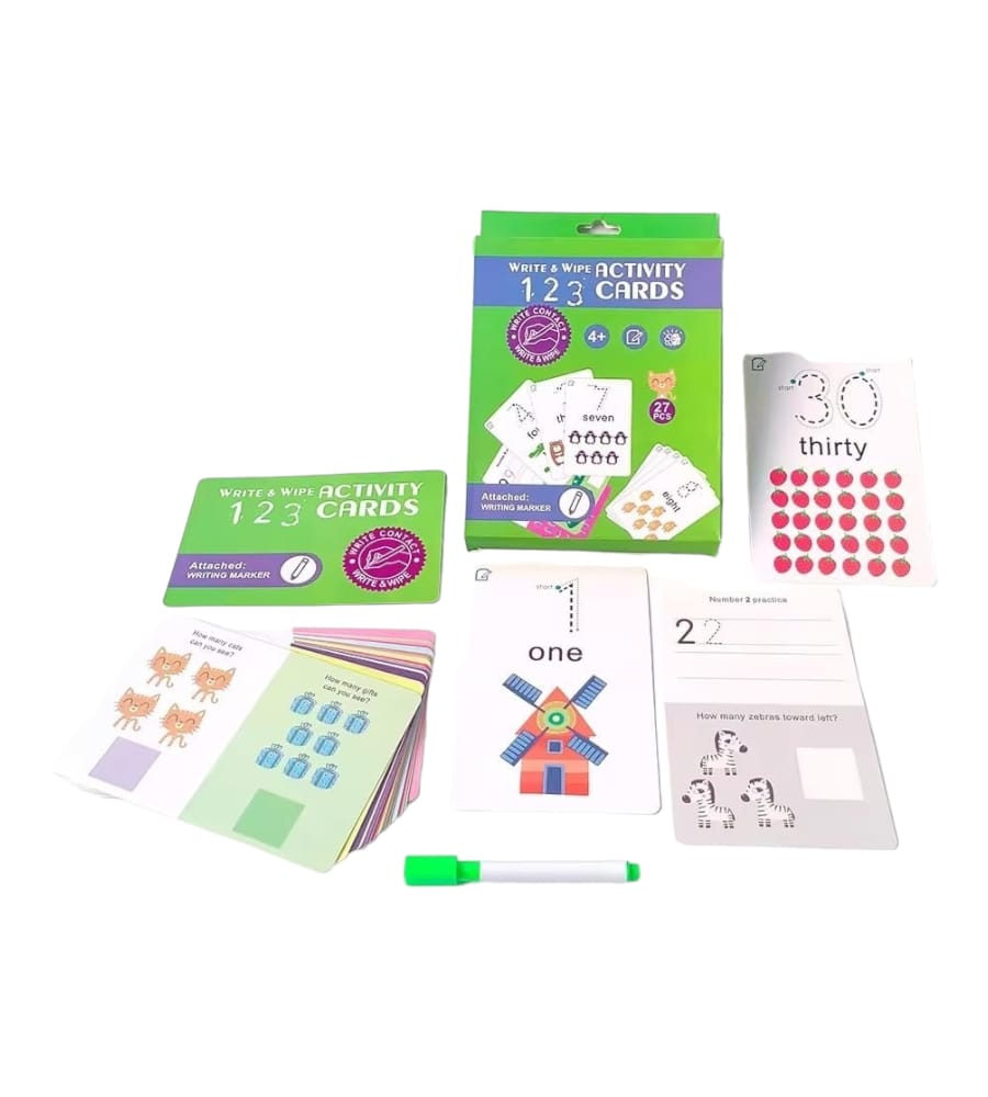 Write & Wipe Activity Cards Fun Easy Learning Word Play for Preschoolers & Toddlers | Includes Marker Alphabet/123 Word 27 Pcs Cards, 8 * 6 Inch view 3