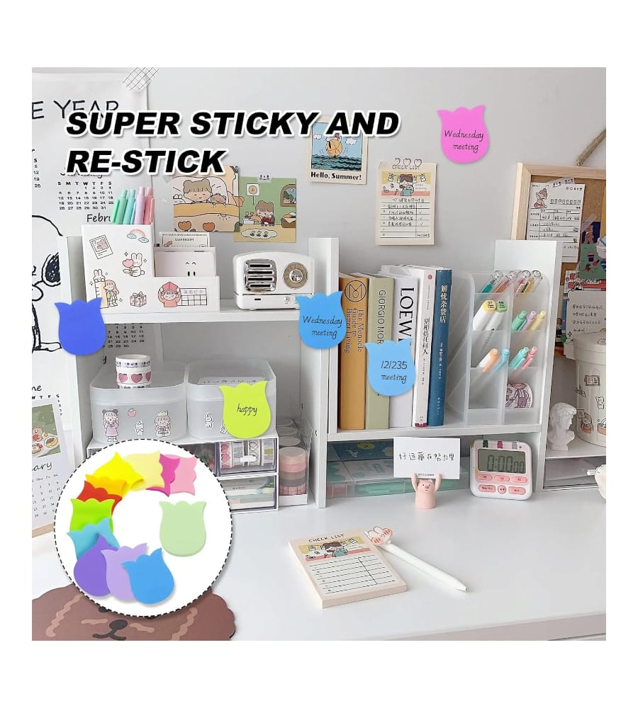 Tulip Shape Sticky Notes, 5 Neons Colors Self-Sticky Notes – 100 Sheets, Multicolour view 3
