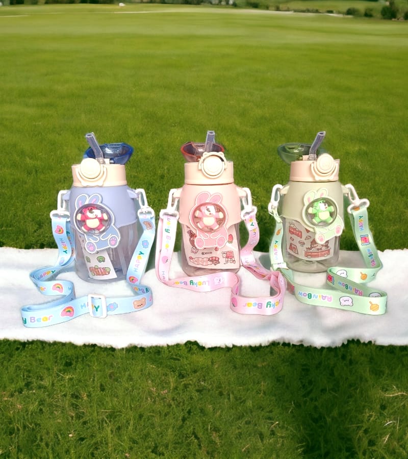 Teddy Bear Water Bottle for Kids - 650 ML, Kids Double-Wall Thermos Flask Cute Water Bottles (Pink) view 3