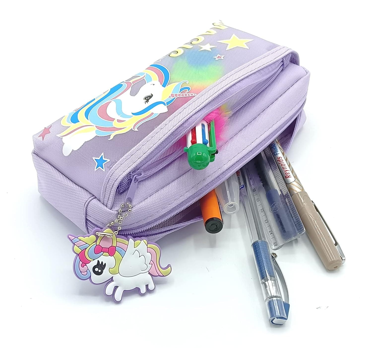Unicorn Cute Pencil Case for Kids | Pencil Bags with Double Compartment Zipper Pouch, Pen Pencil Pouch for School/Office (Purple color) view 3