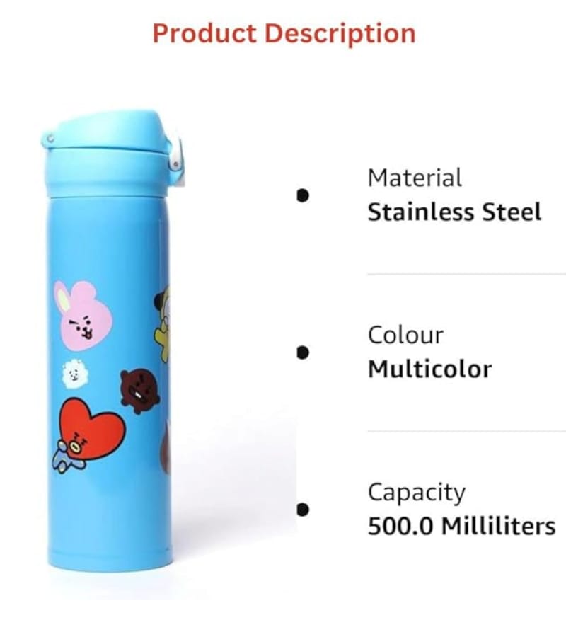 Stainless Steel BTS Army Sipper Round Shape Theme/Water Bottle/Insulated Bottle for Office/School 500 ml (BTS Army Blue) view 3