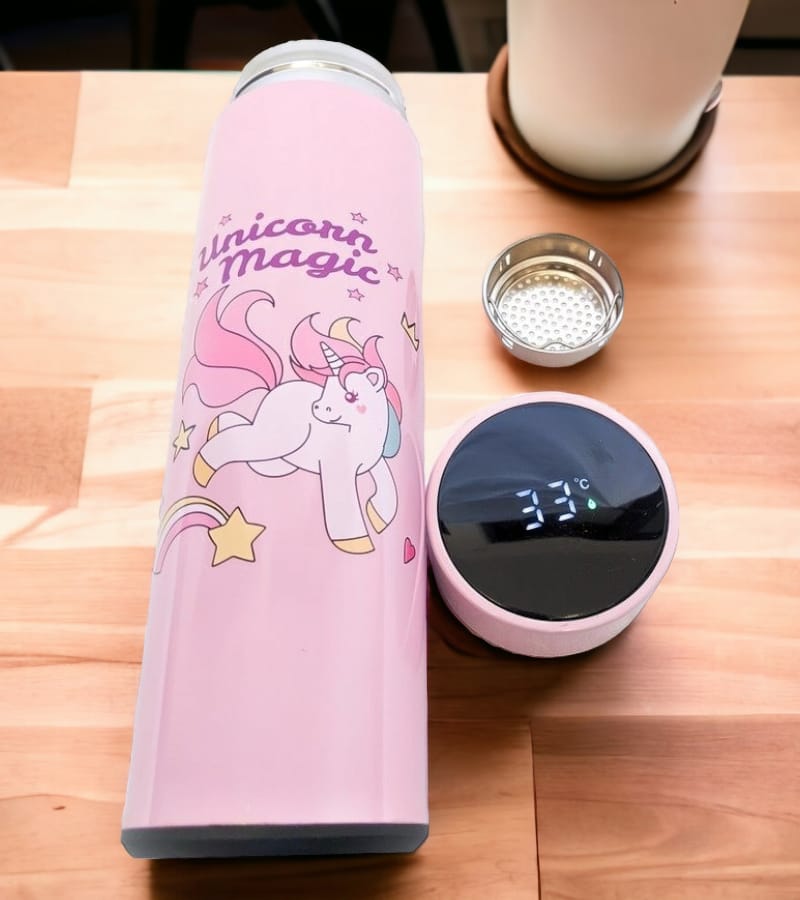 Unicorn Temperature LED Touch Display Bottle 420 ml - Water, Milk, Juice and Liquid - for Kids - BPA Free (Pink) view 3