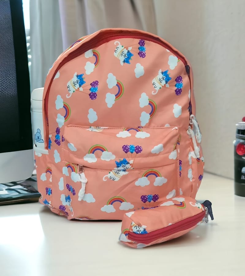Small Size Kids Bag Unisex School Backpack with Free Pencil Stationery Pouch - Multicolor Printed (Suitable for Kids up to 5 years) view 4