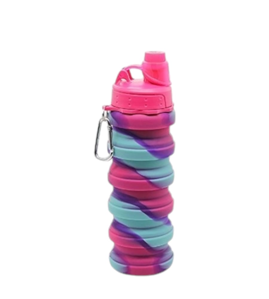 Silicone Expandable Bottle with Snap Hook - Foldable 500ml Leak-Proof Bottle for Men, Women, & Kids (Dark Pink) view 4
