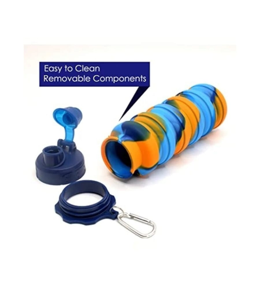 Silicone Expandable Bottle with Snap Hook - Foldable 500ml Leak-Proof Bottle for Men, Women, & Kids (Blue) view 4