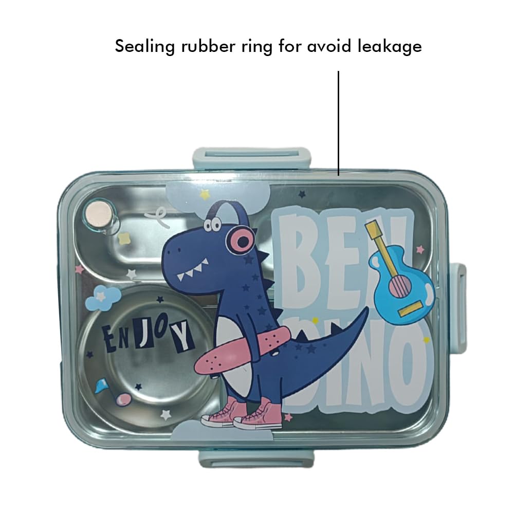Premium Stainless Steel Lunch Box - 850ml, 4 Compartments, Transparent Lid, Blue view 4