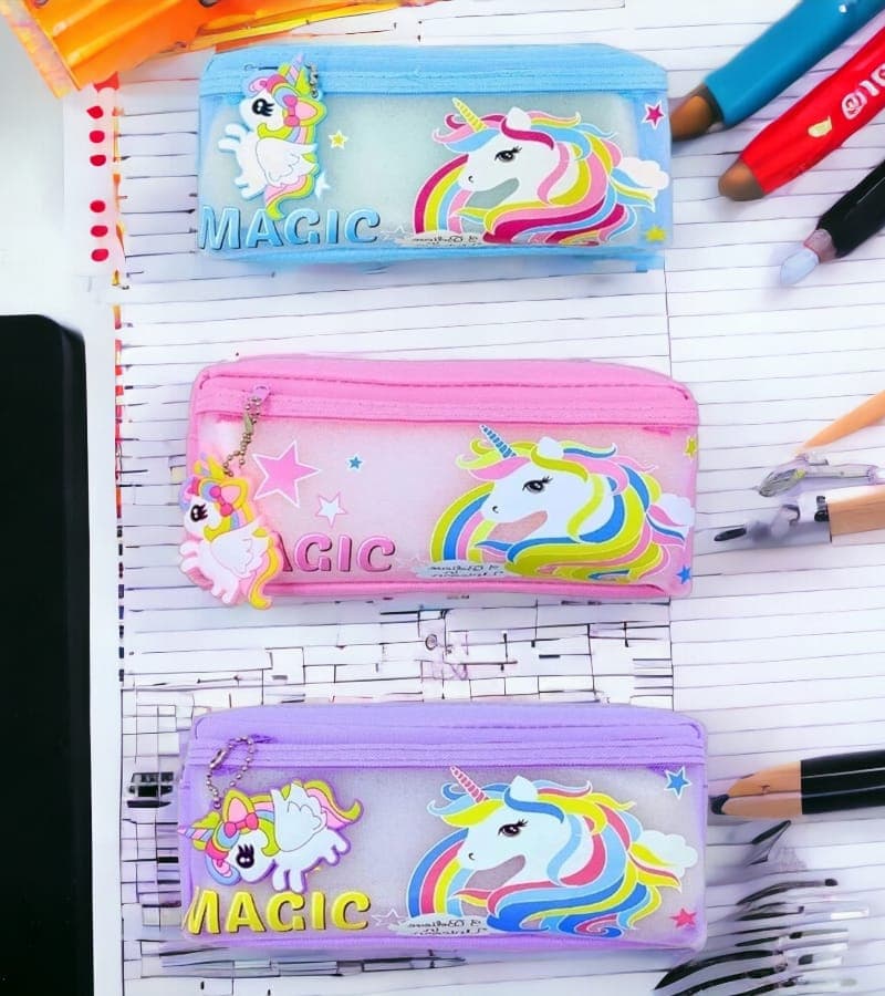 Unicorn Cute Pencil Case for Kids | Pencil Bags with Double Compartment Zipper Pouch, Pen Pencil Pouch for School/Office (Purple color) view 4
