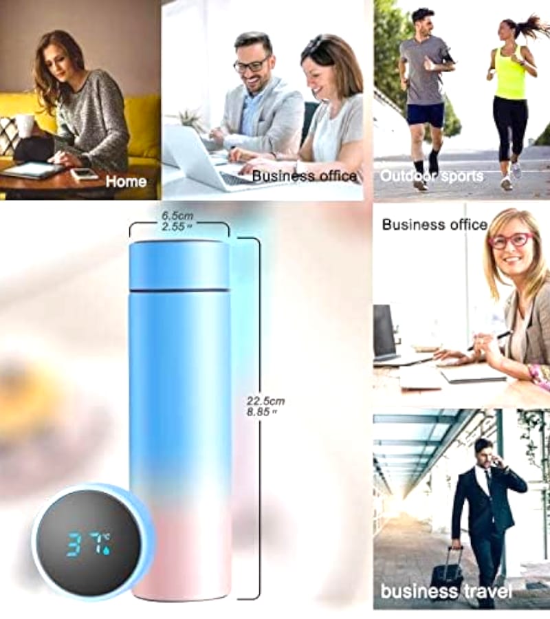 Temperature LED Touch Display Water Bottle 500 ml - for Kids & Adults | 17 OZ Vacuum-Insulated Stainless-Steel Water Bottle (Blue Gradient) view 4