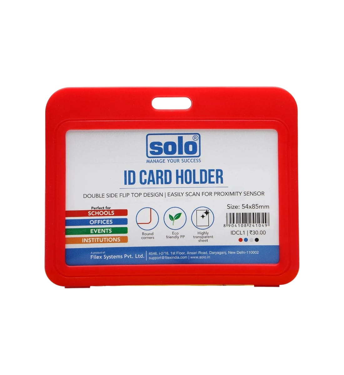 Solo ID Card Holder – Pack of 2 | Horizontal Double-Sided Badge Case | Durable Plastic ID Protector for Office, School & Events | Blue (5.4 x 8.5 cm) view 5