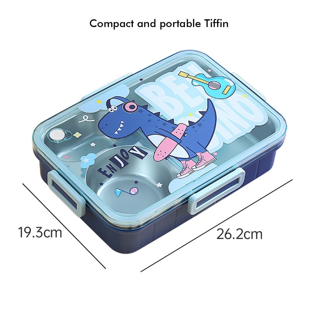 Premium Stainless Steel Lunch Box - 850ml, 4 Compartments, Transparent Lid, Blue view 5