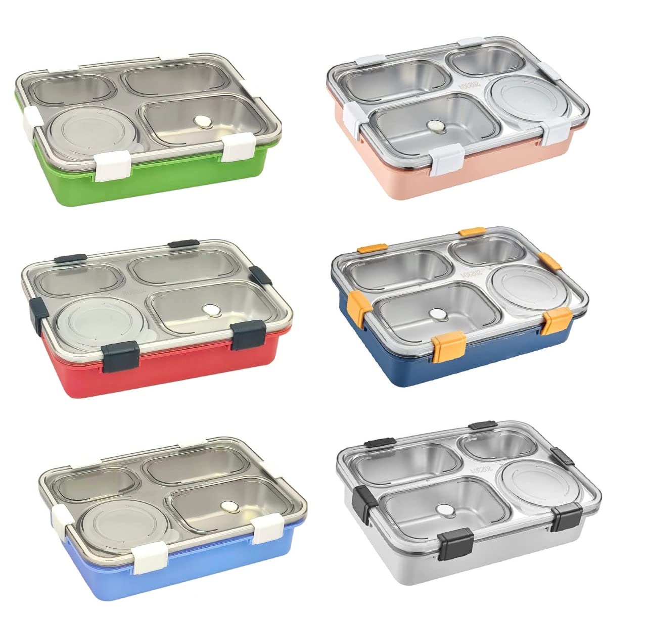 Leak Proof 4 Compartment Lunch Boxes Reusable Microwave Freezer Safe Stainless Steel Portion Snack Containers for Adults and Kids (Pink) view 6