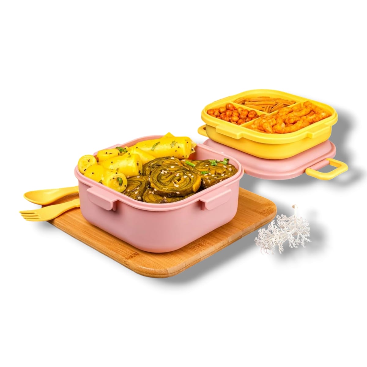 Quick Bite Unicorn Lunch Box – BPA-Free, 3-Compartment Tiffin Box / Plastic Lunch Box with Fork & Spoon – 800ml | Peach view 2