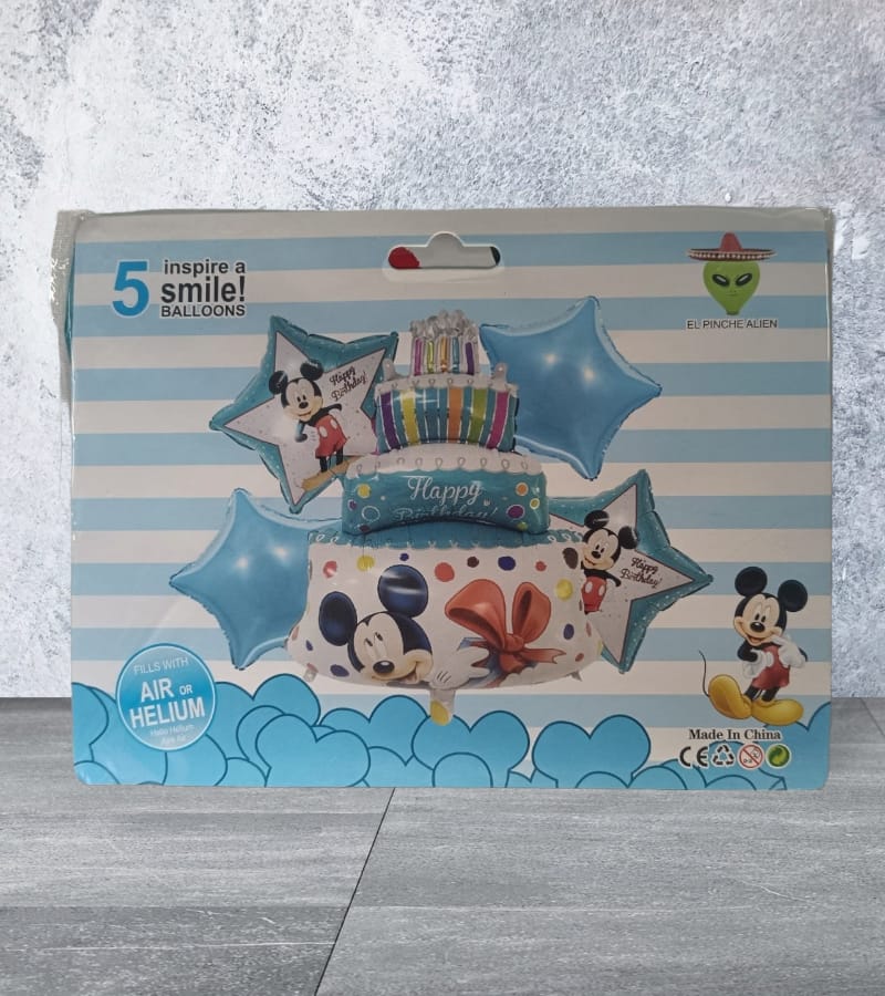 Blue Mickey Mouse Cartoon Foil Balloon - Set of 5 Pieces