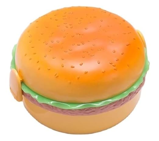 Burger-Shaped Lunch Box | 3-Layer Tiffin Box with Spoon | Ideal for School & Picnic | Best Lunch Box for Students - Pack of 1 - Buy Online at Your NoteBook