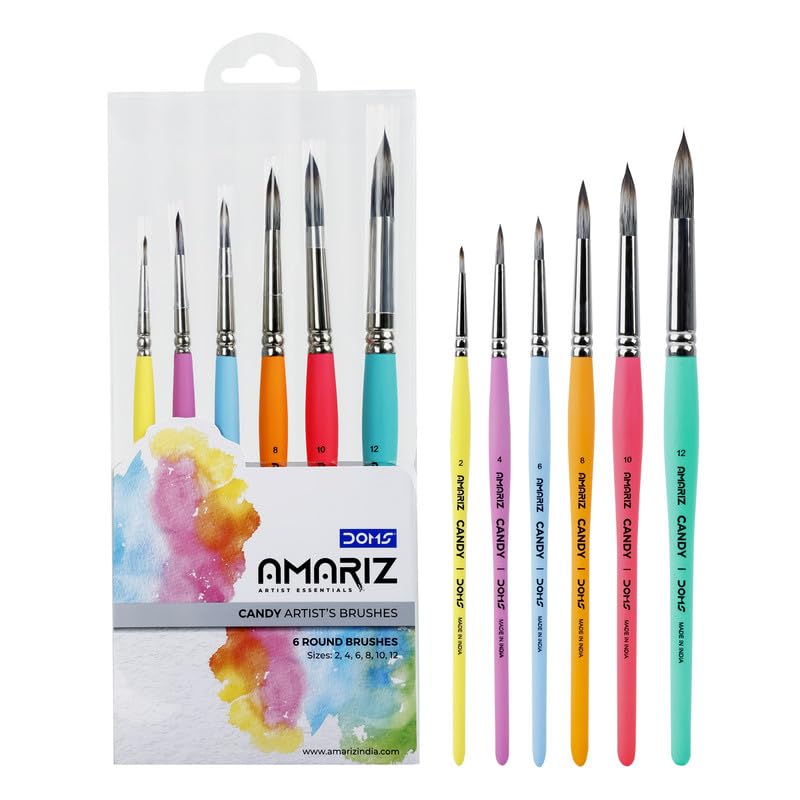 Doms Amariz Artist Essentials Candy Round Brush Set | Sizes 2, 4, 6, 8, 10, 12 | Pack of 6
