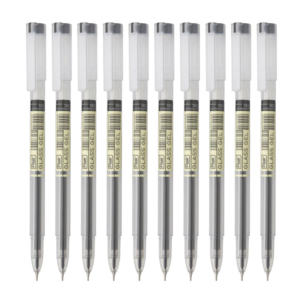 Flair Glass Gel Pen - Pack of 10, Black Ink