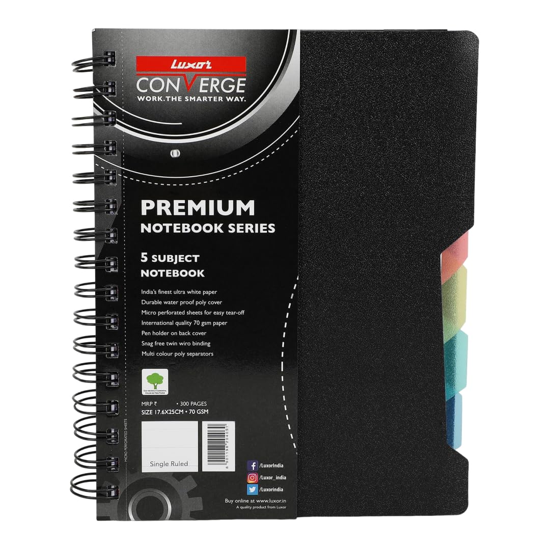 Luxor 20406 Wiro 5 Subject Notebook – 14 x 21.6 cm, 300 Pages - New