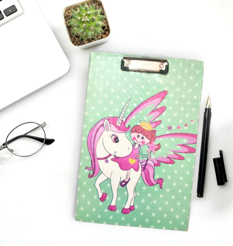Unicorn Cartoon Clip Board, Exam Pad - Set of 1, Multicolor, 14x10 Inches