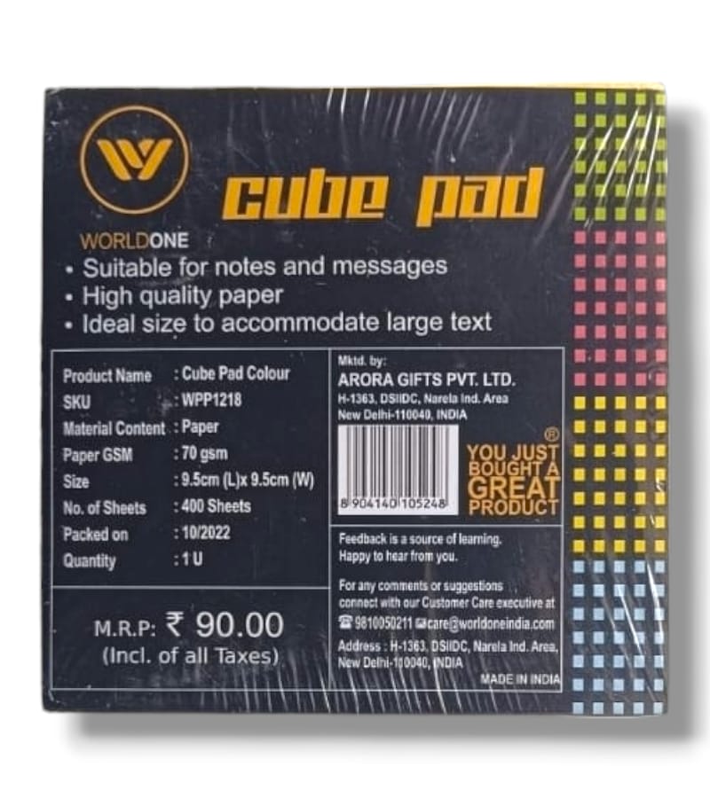 Worldone Coloured Cube Pad Sheets - 9.5 x 9.5 cm, 400 Sheets